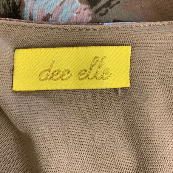 Dee Elle Shift Dress Medium Brown Floral Print Flared Bell Sleeve Crochet Boho M - Picture 8 of 8